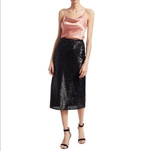 CINQ À SEPT Marta Sequin Midi Skirt in Black Size XXS